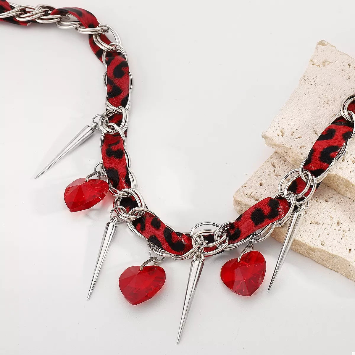 Heart Charm Choker Necklace with Metal Spikes - Lilixa.store