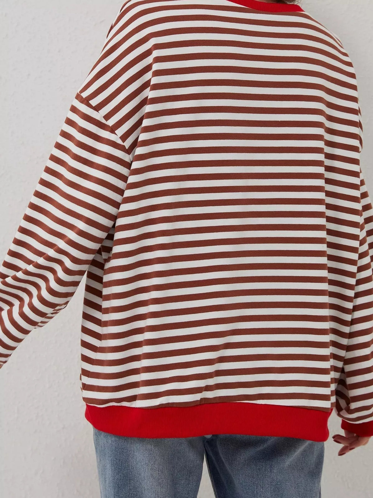 Striped Contrast Trim Oversized Sweatshirt - Lilixa.store