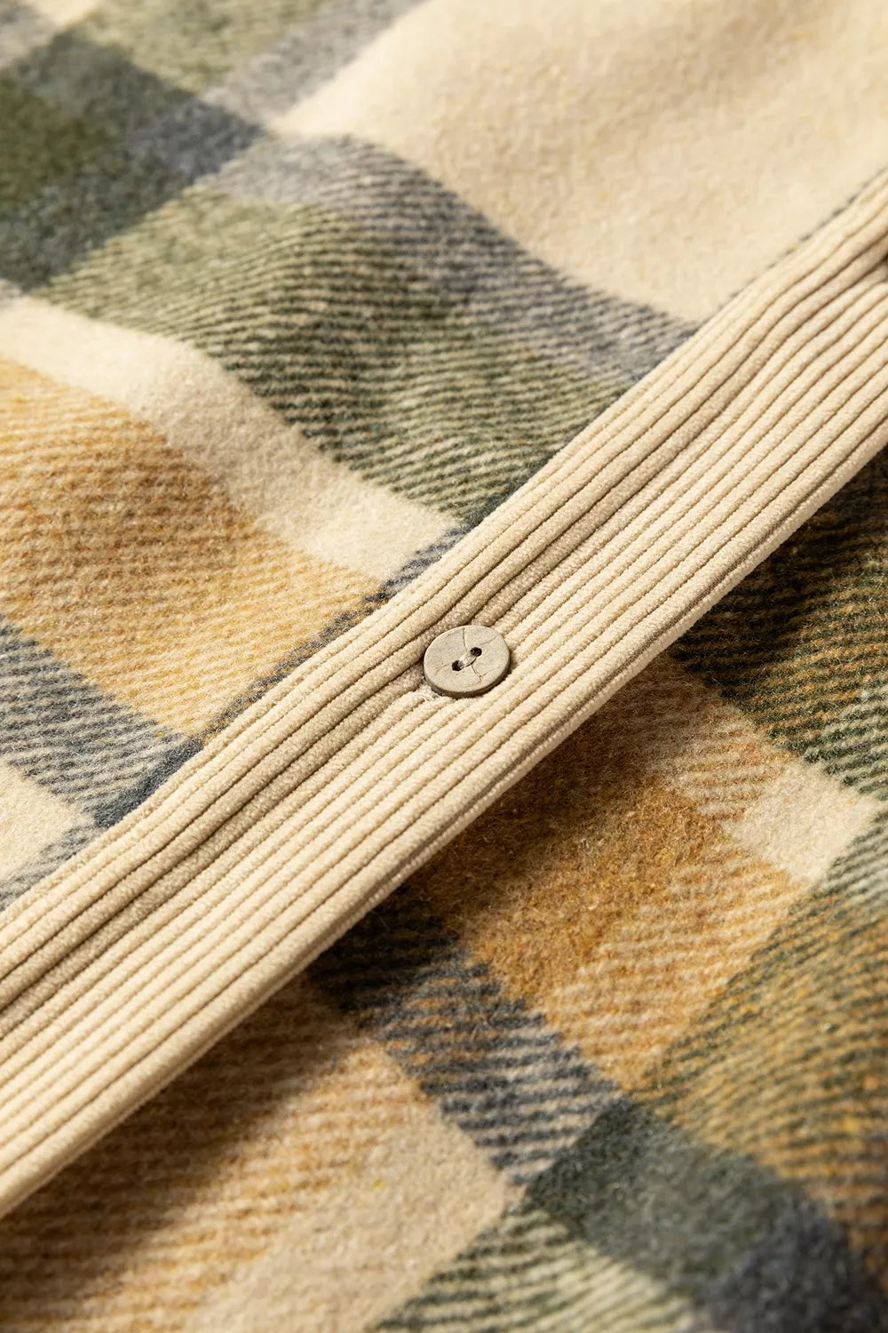 Retro Plaid Corduroy Patchwork Shacket in Tan, view 7