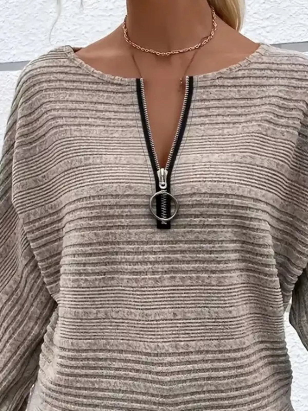 Ribbed Knit Quarter Zip Sweatshirt - Lilixa.store