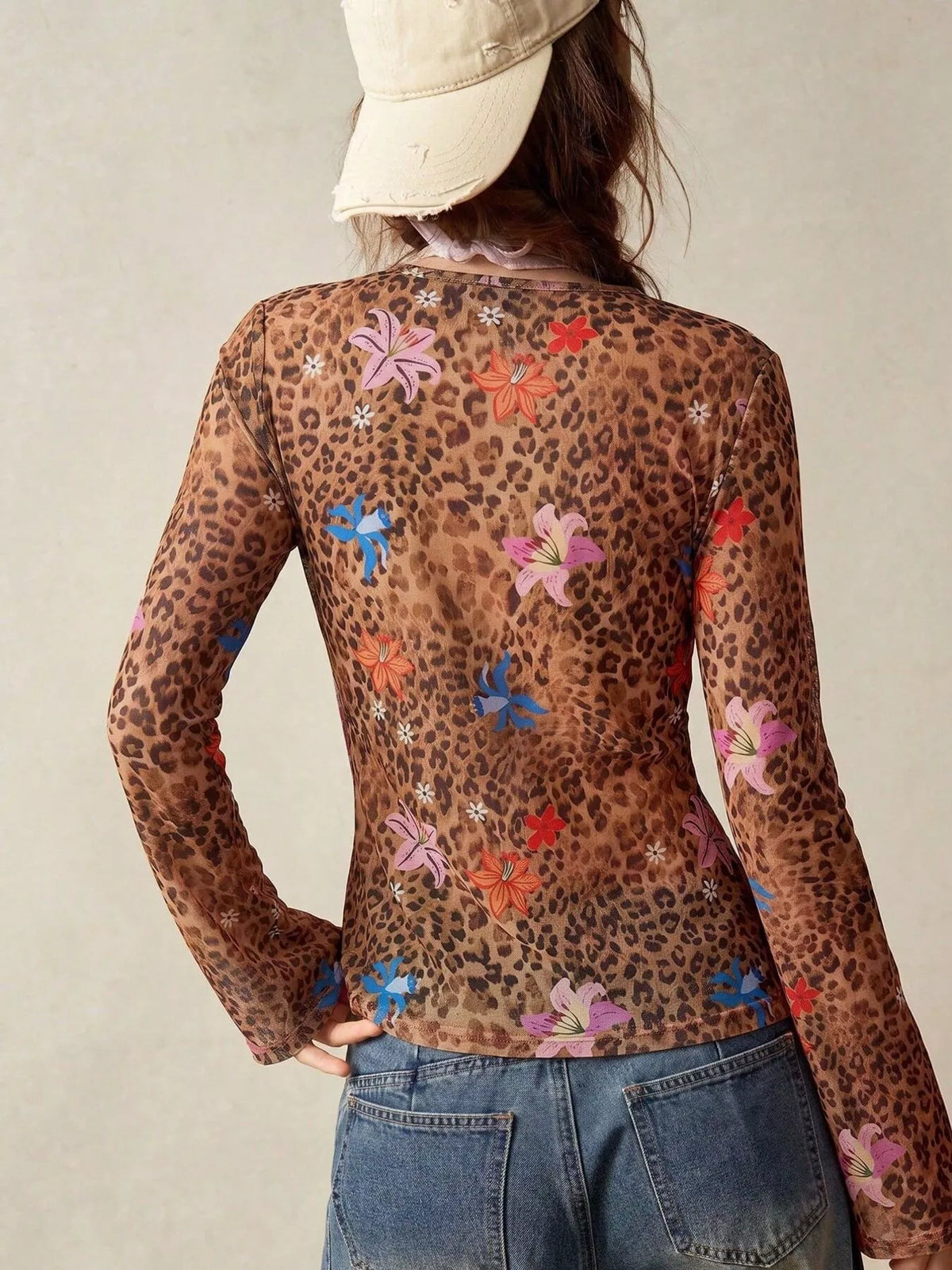 Printed Flare Sleeve Button Down Top