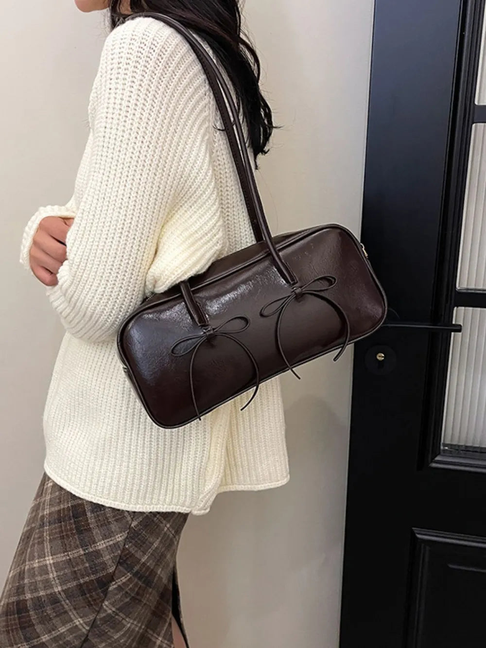 PU Leather Bow Trim Shoulder Bag - Lilixa.store