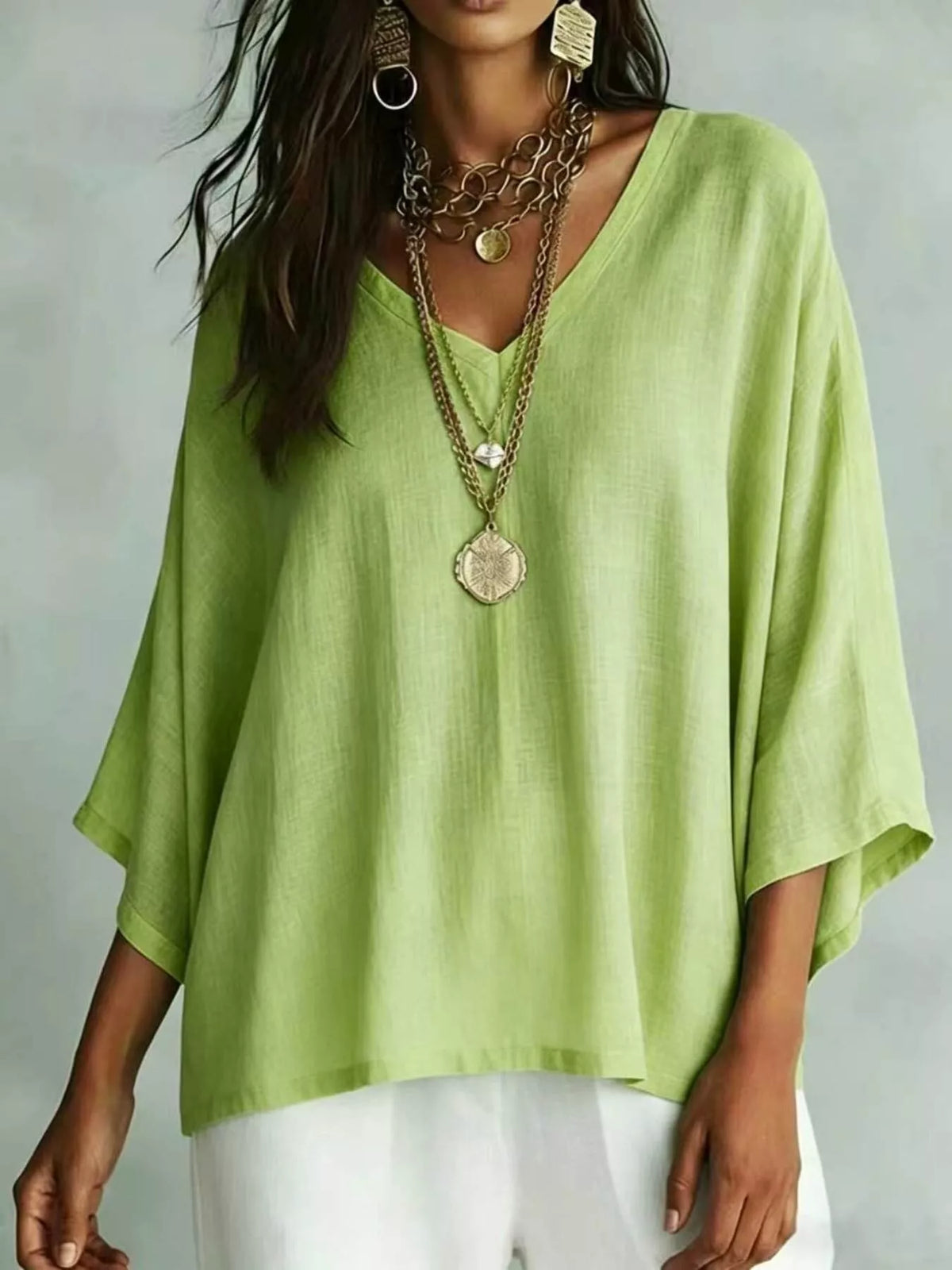 Full Size V-Neck Loose Fit T-Shirt Plus Size