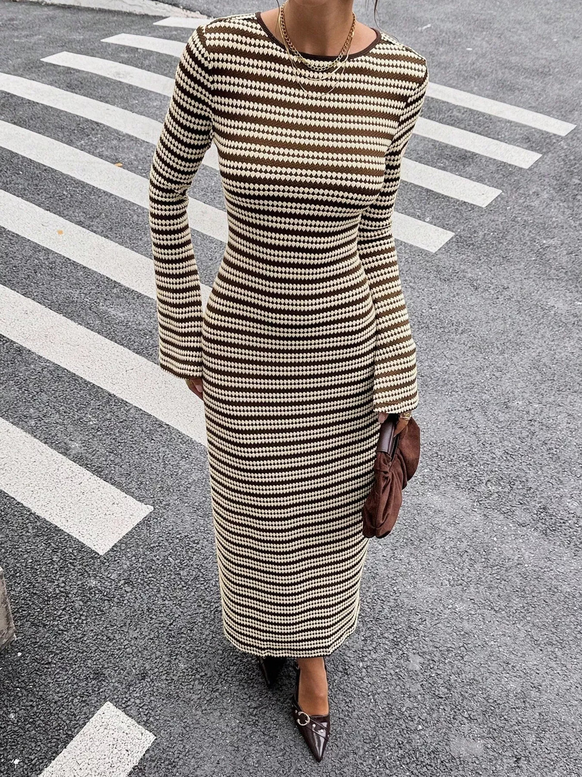 Striped Flared Sleeves Sweater Dress - Lilixa.store
