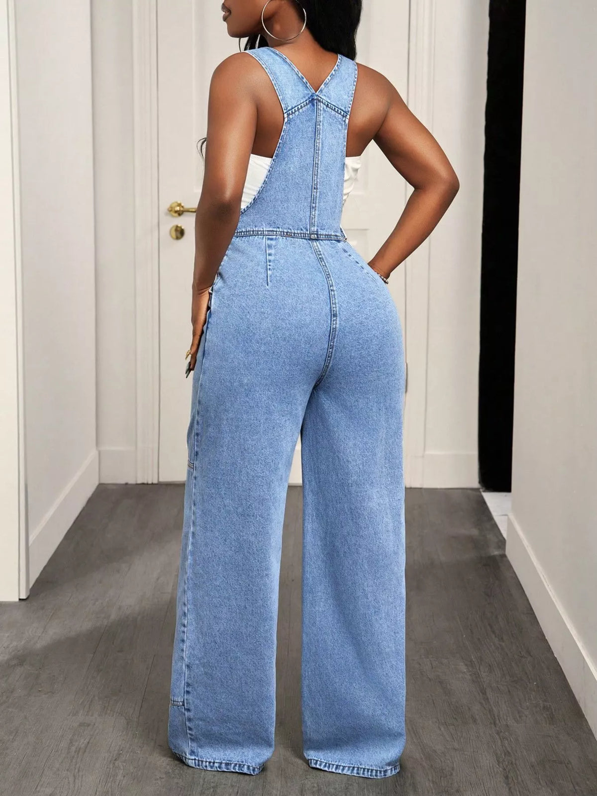 Wide Strap Wide Leg Denim Overalls - Lilixa.store