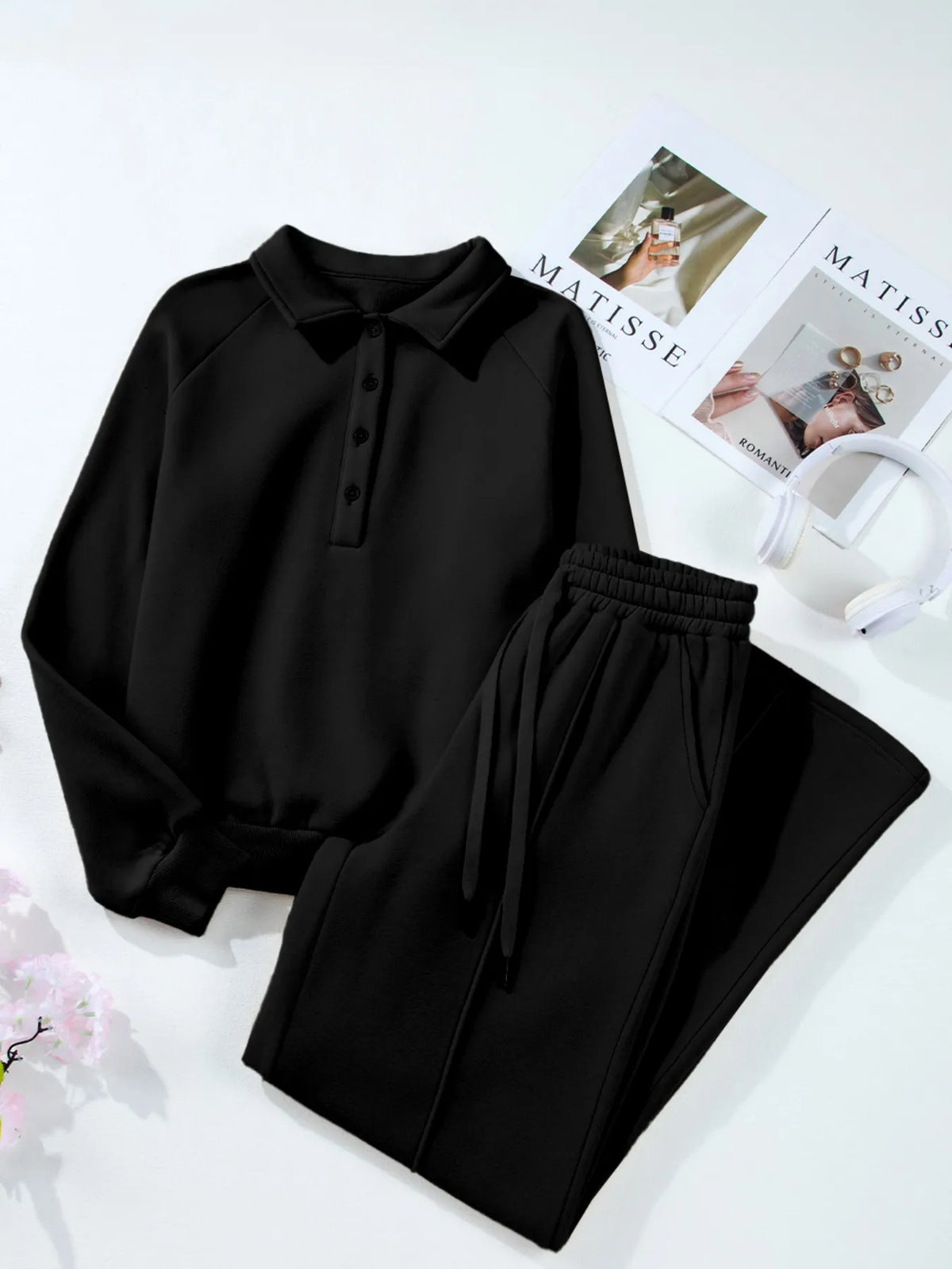 Collared Sweatshirt and High Waist Pants Active Set - Lilixa.store