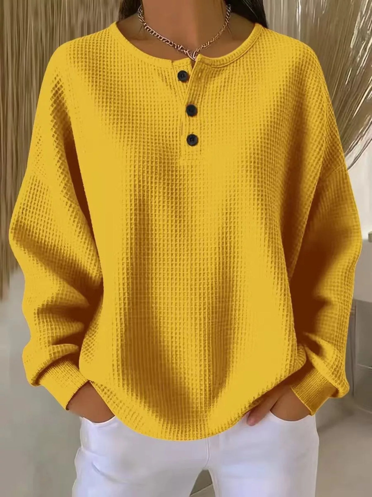 Full Size Waffle Knit Button Detail Top Plus Size - Lilixa.store