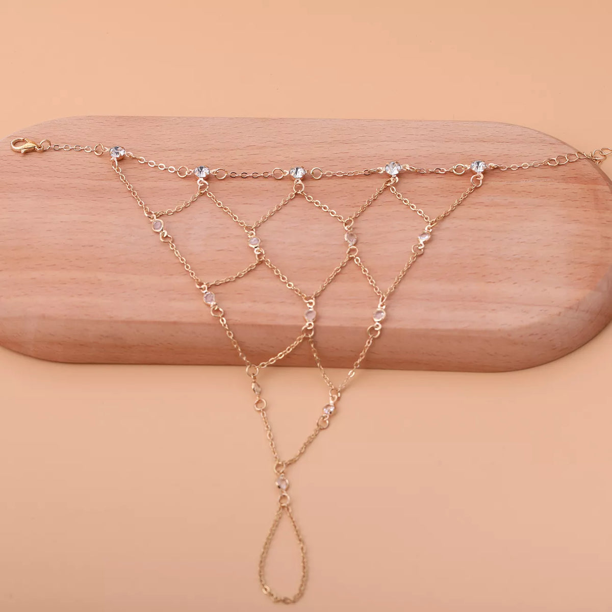 Elegant Gold Chain Hand Bracelet with Rhinestone Accents