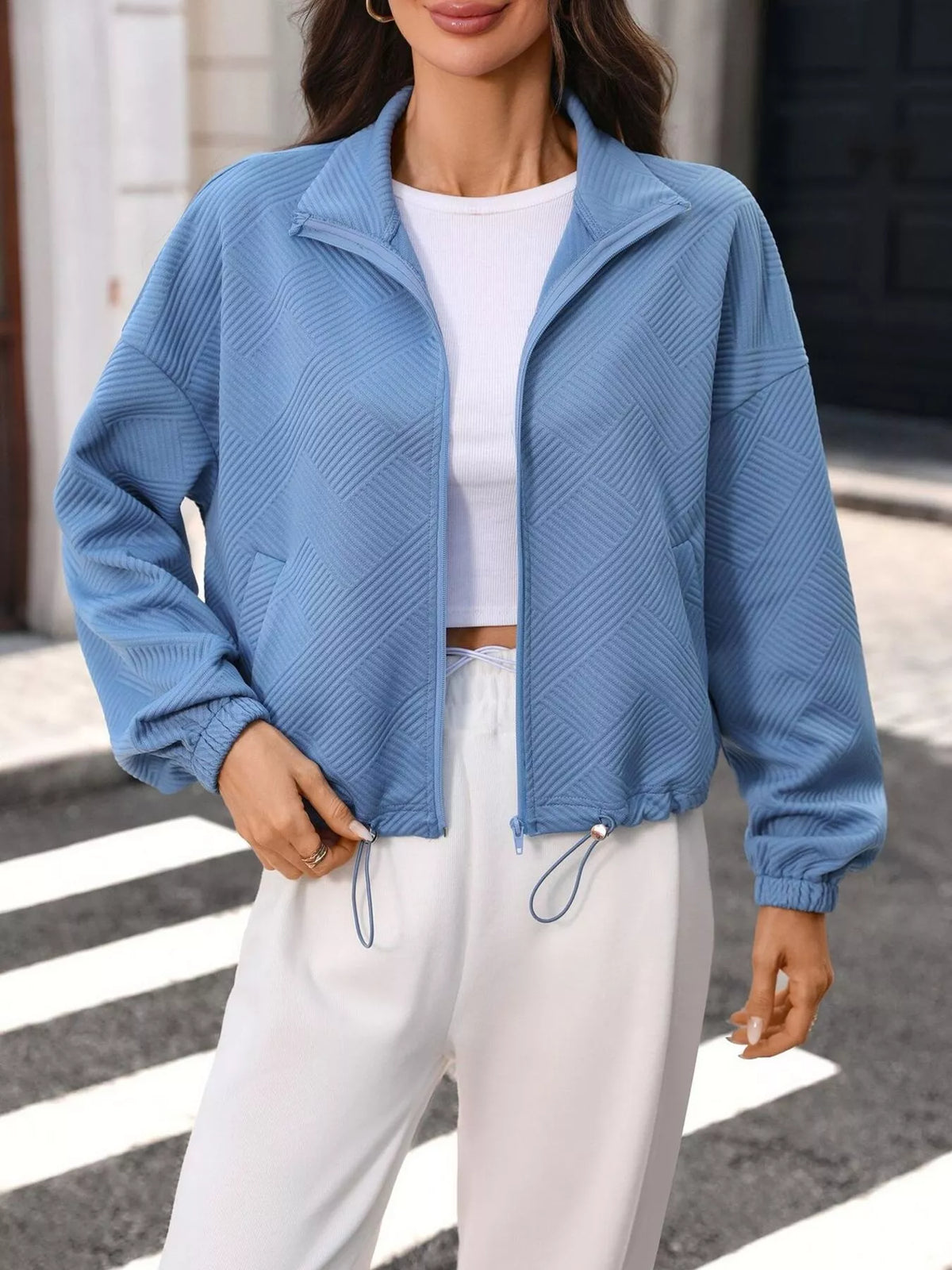 Textured Zip-Up Casual Jacket