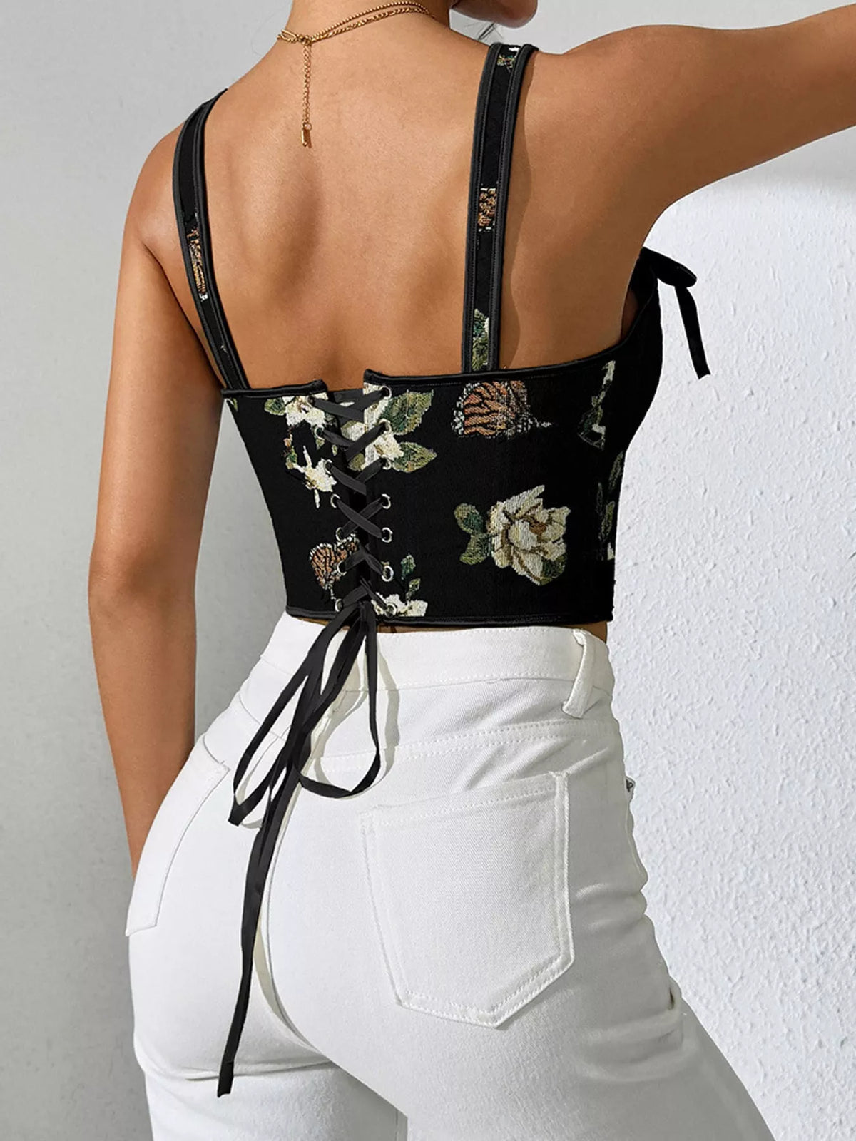 Floral Lace Up Back Tank, view 12