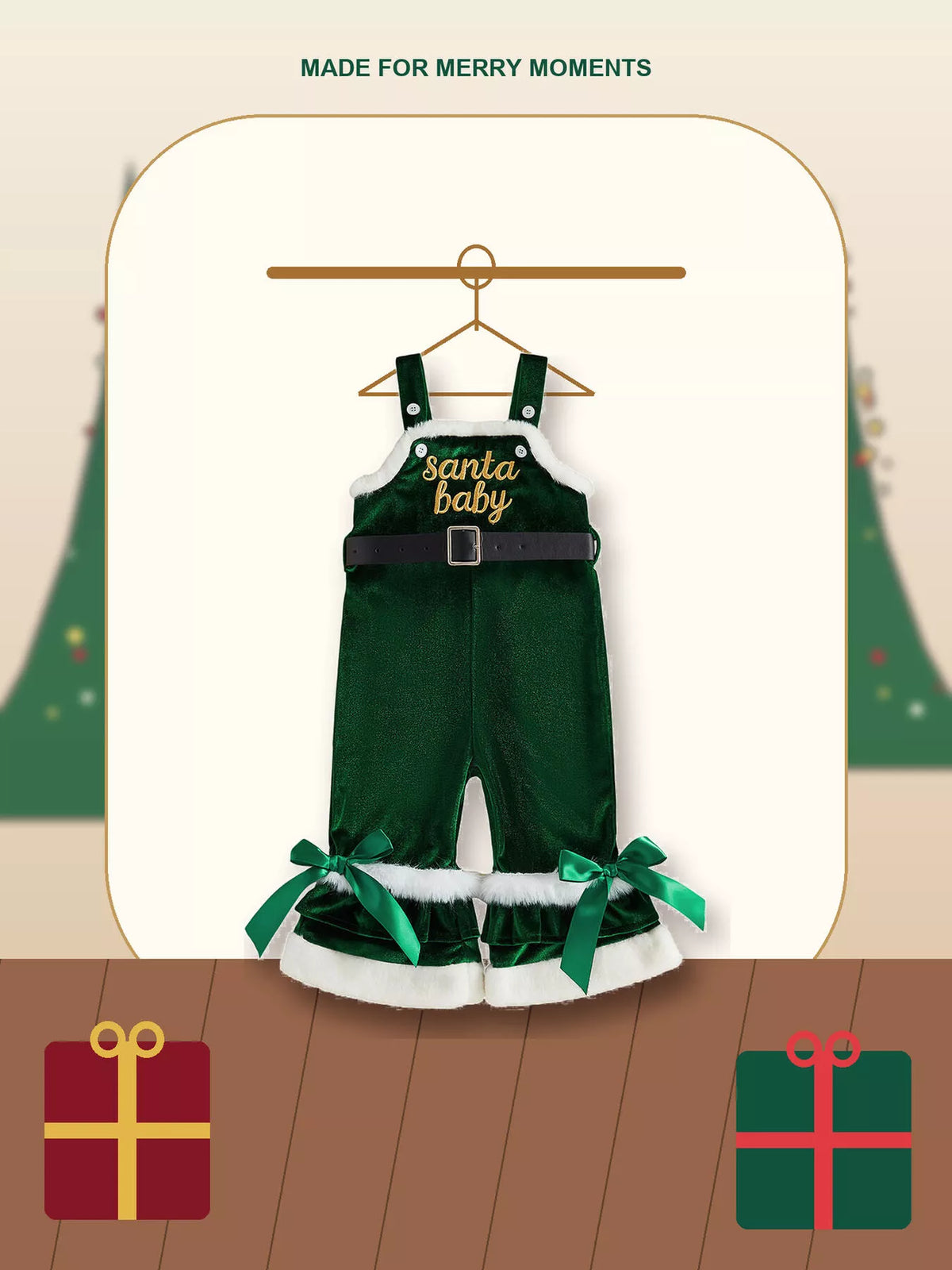 Children's Santa Baby Velvet Christmas Overalls - Lilixa.store