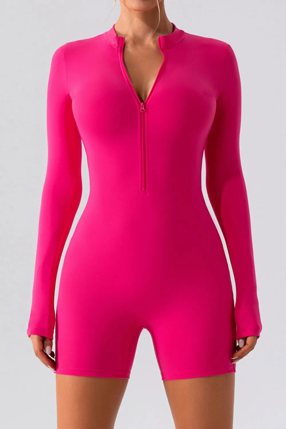 Half Zip Long Sleeve Active Romper - Lilixa.store