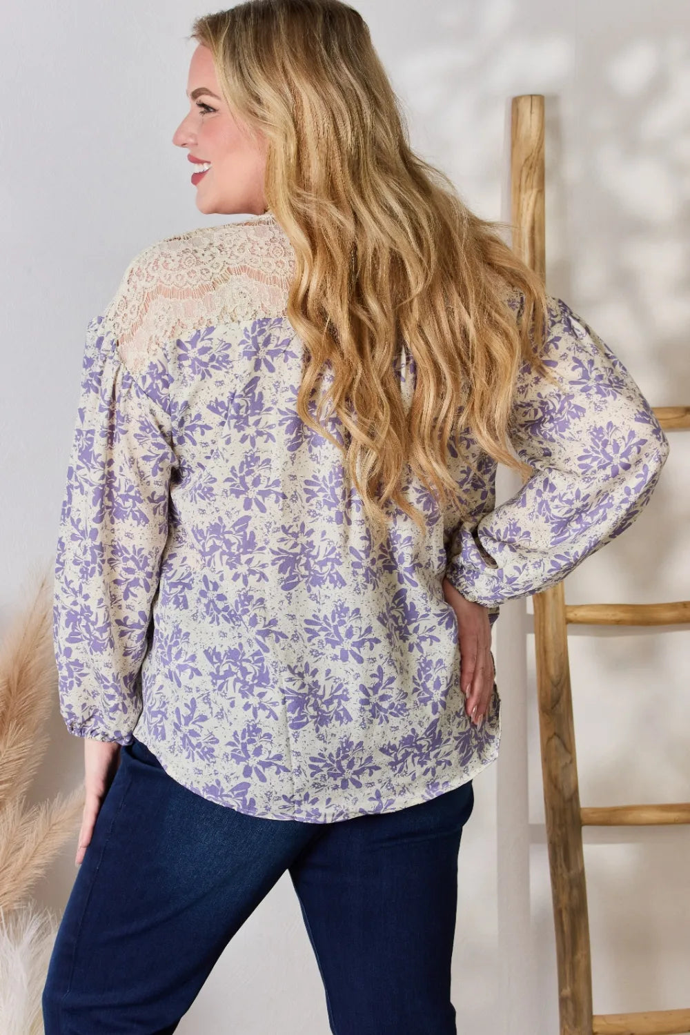 Hailey & Co Full Size Lace Detail Printed Blouse - Lilixa.store