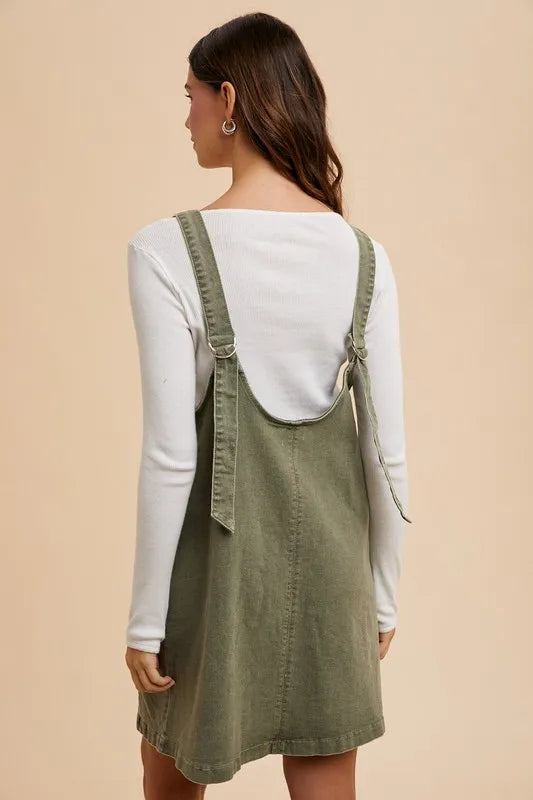 Annie Wear V-Neck Adjustable Strap Denim Overall Dress with Pockets - Lilixa.store