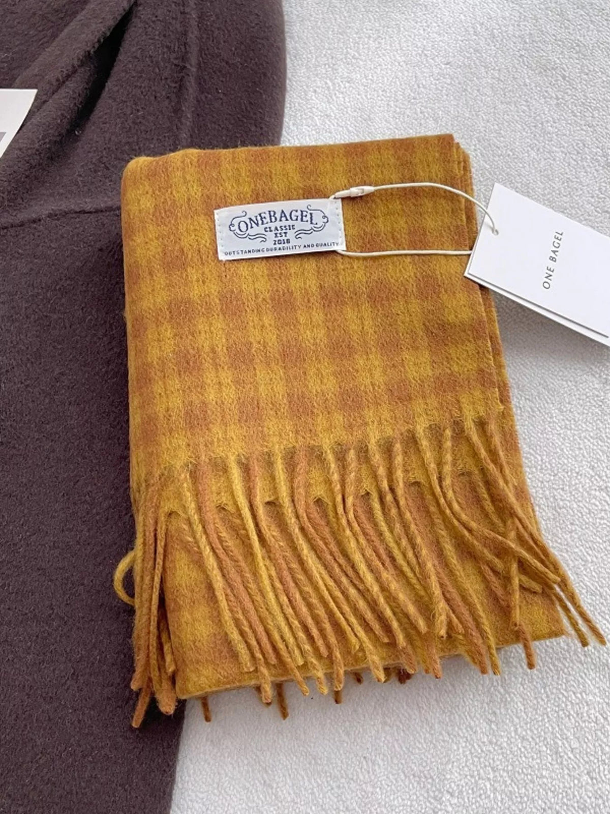 Classic Plaid Fringe Scarf in Yellow