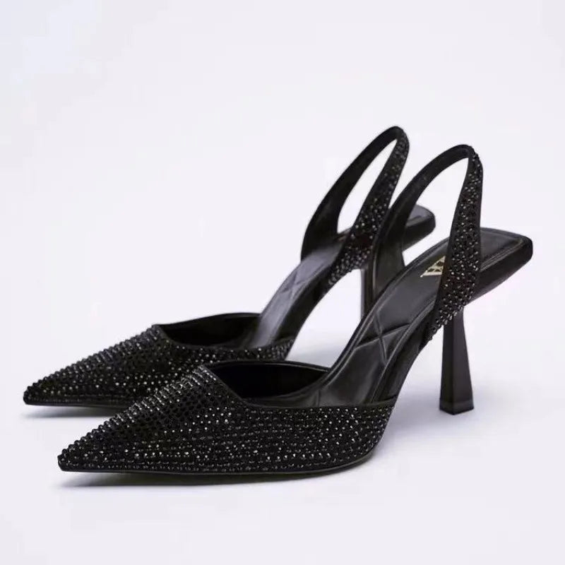 Rhinestone Slingback High Heel Pumps - Lilixa.store