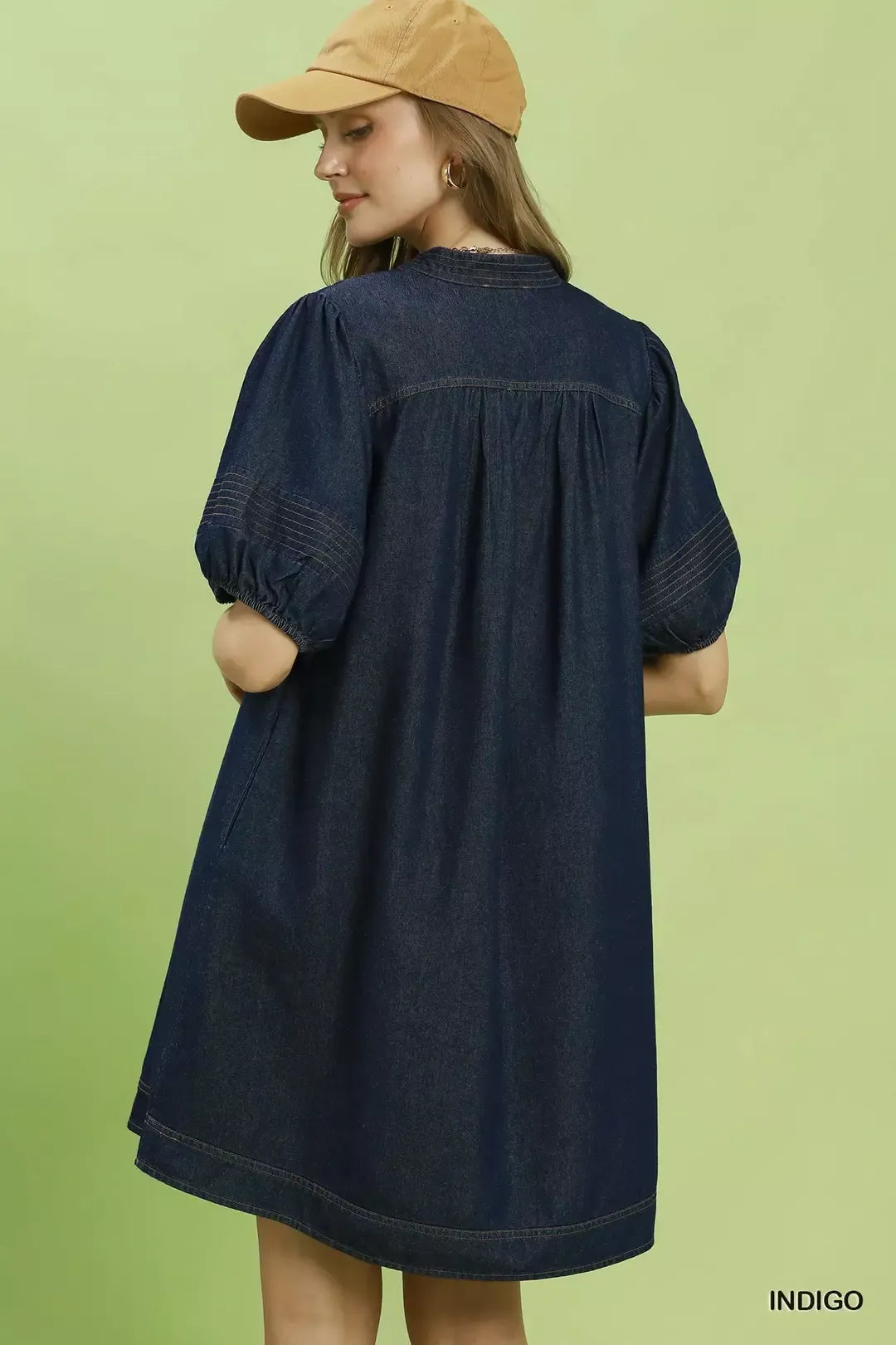 Umgee Notched Puff Sleeve Mini Dress with Pockets - Lilixa.store