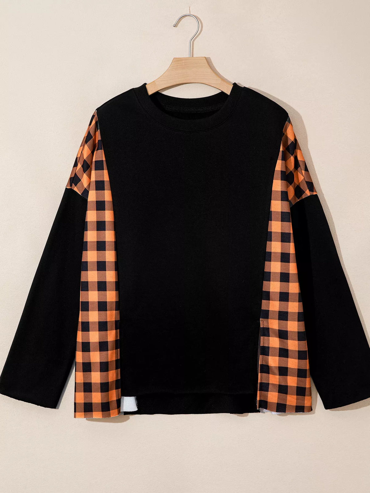 Patchwork Plaid Pumpkin Face Long Sleeve Top - Lilixa.store