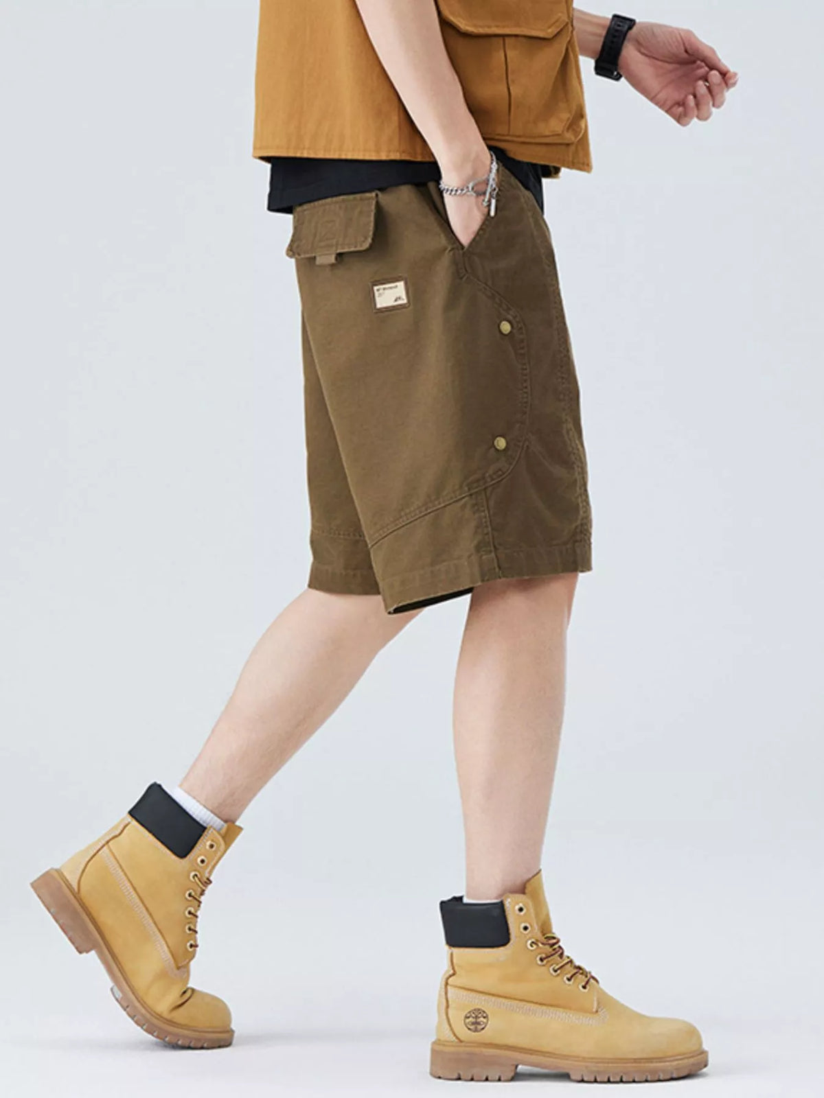 Men's Plus Size Casual Cargo Shorts in Coffee Color, view 5