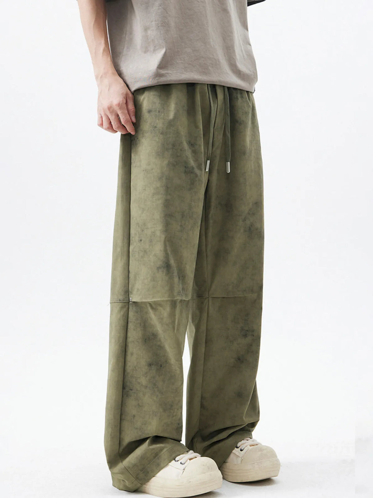Men's Drawstring Wide Leg Pants in Green, view 3