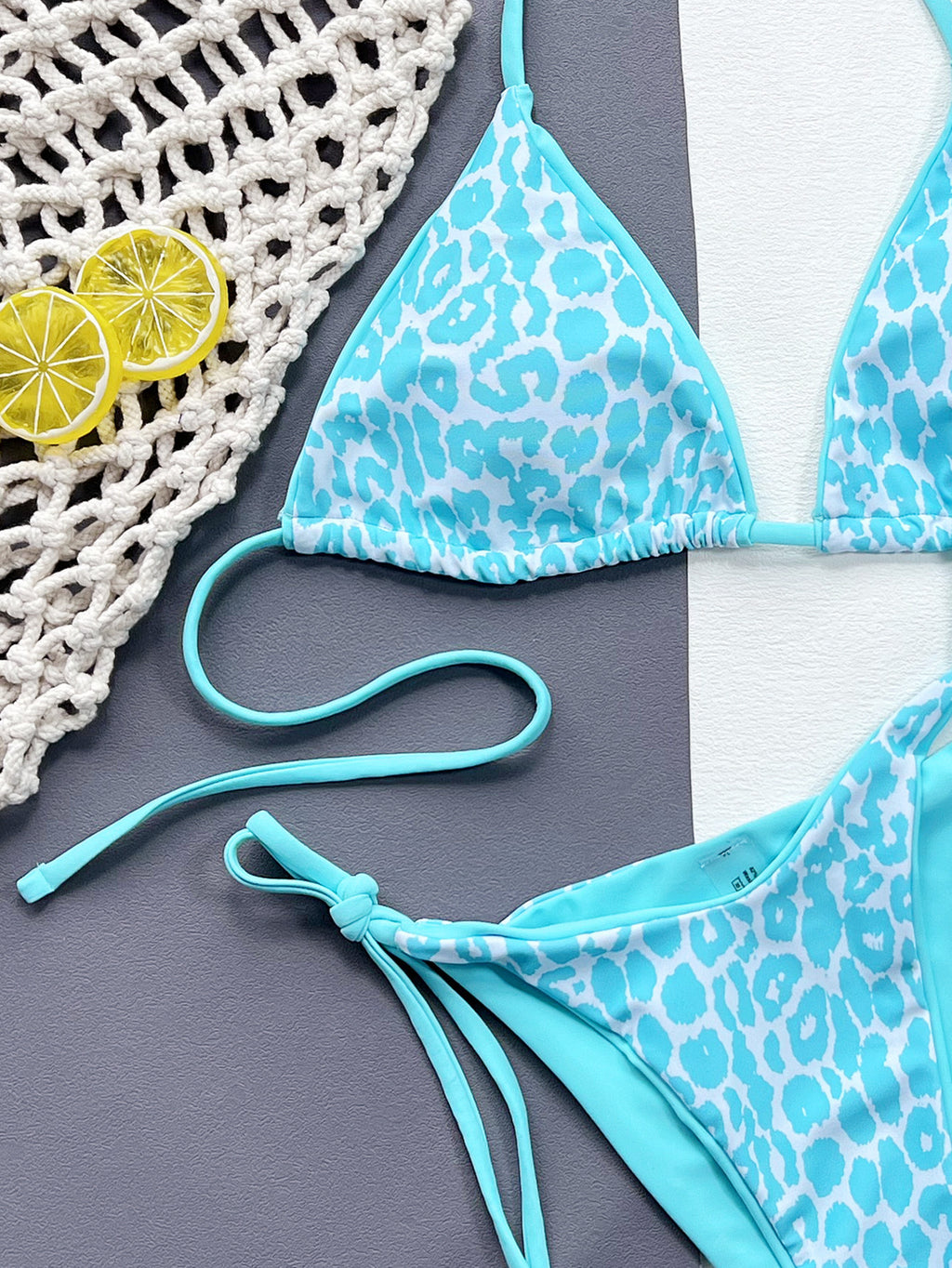 Leopard Print Halter Neck Tie Side Bikini Set - Lilixa.store
