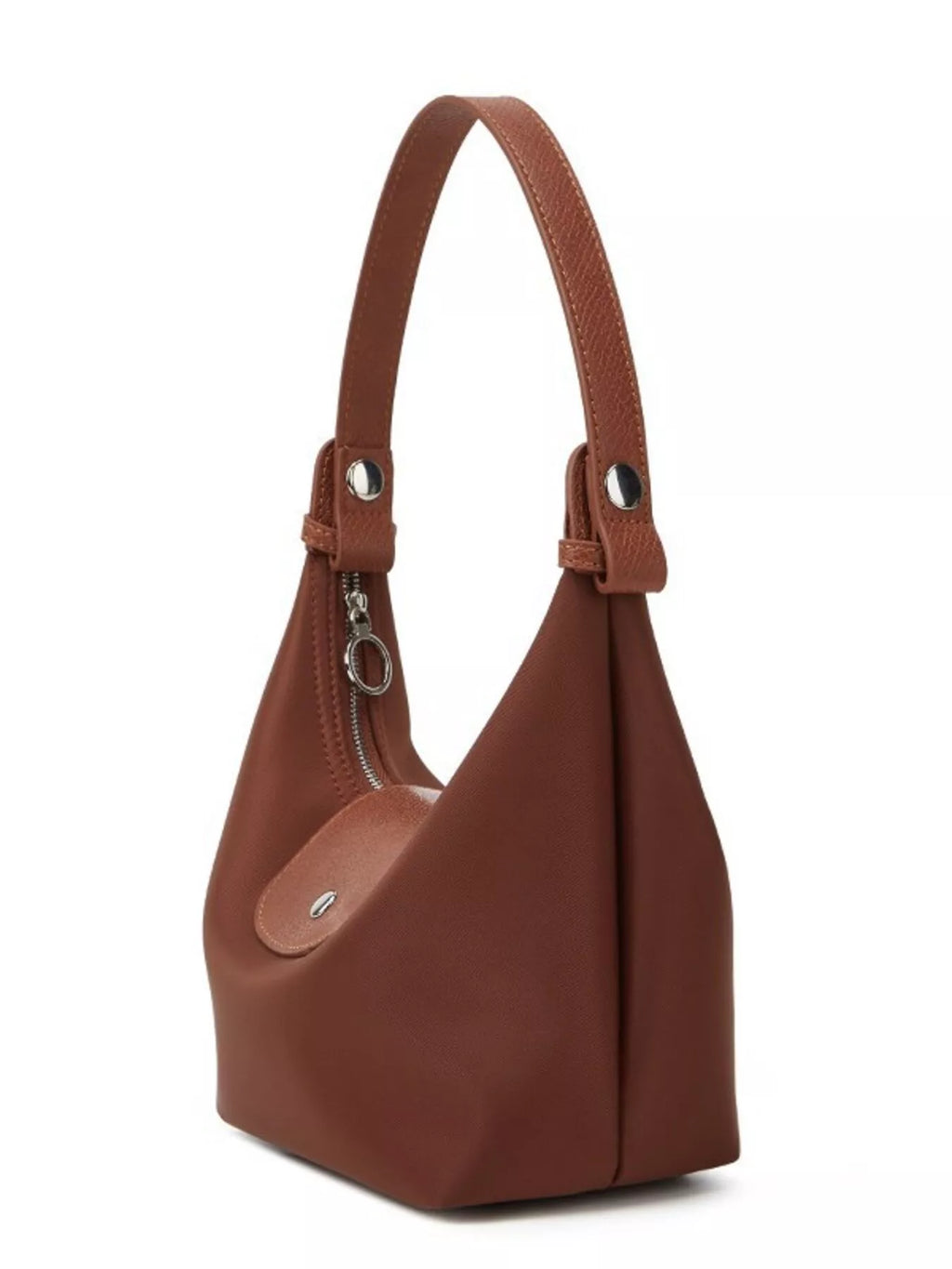 Minimalist Leather-Trimmed Shoulder Bag in Dark Brown, view 10