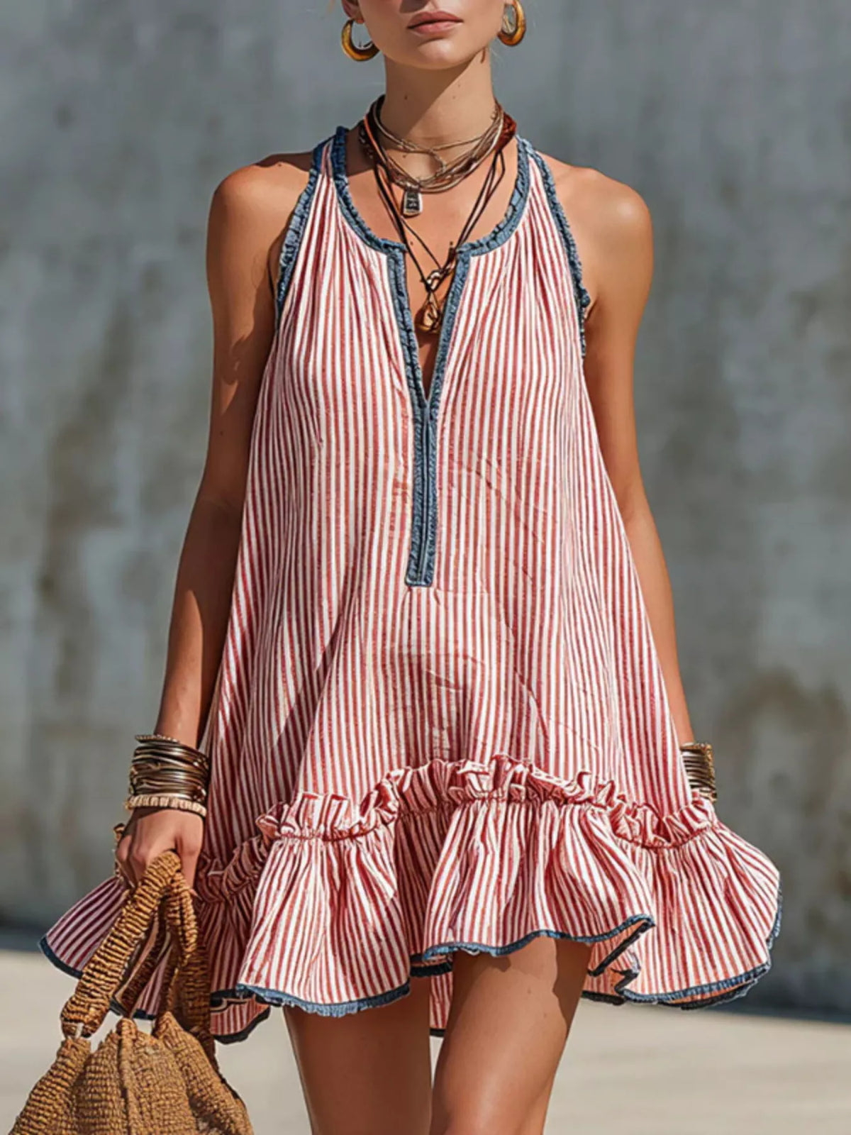 Striped Ruffle Hem Mini Dress