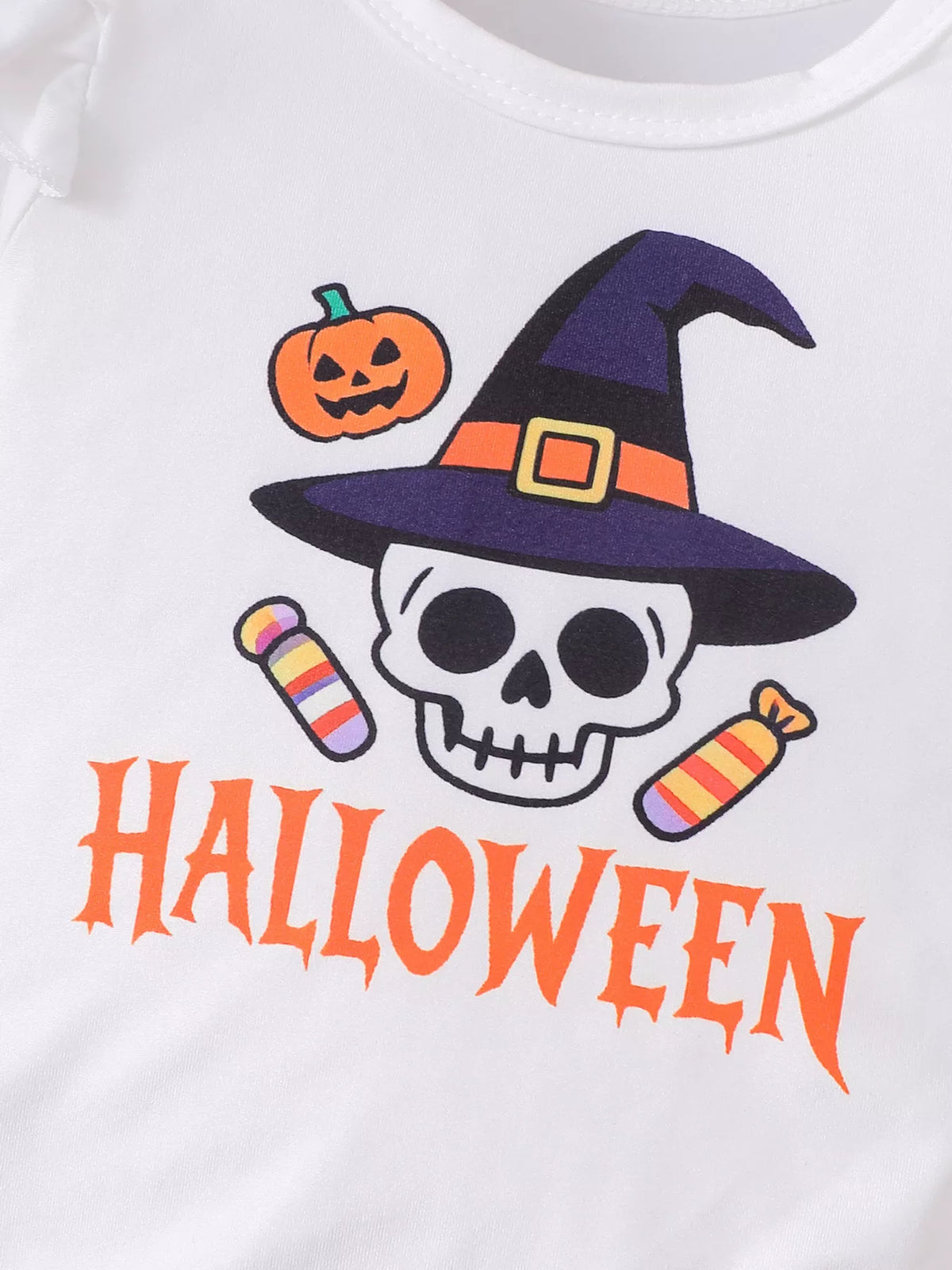 Children's Halloween Skull Print Long Sleeve Bodysuit and Pants Set with Bow Headband - Lilixa.store