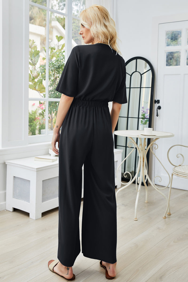 Tie Front Cutout Wide Leg Jumpsuit - Lilixa.store