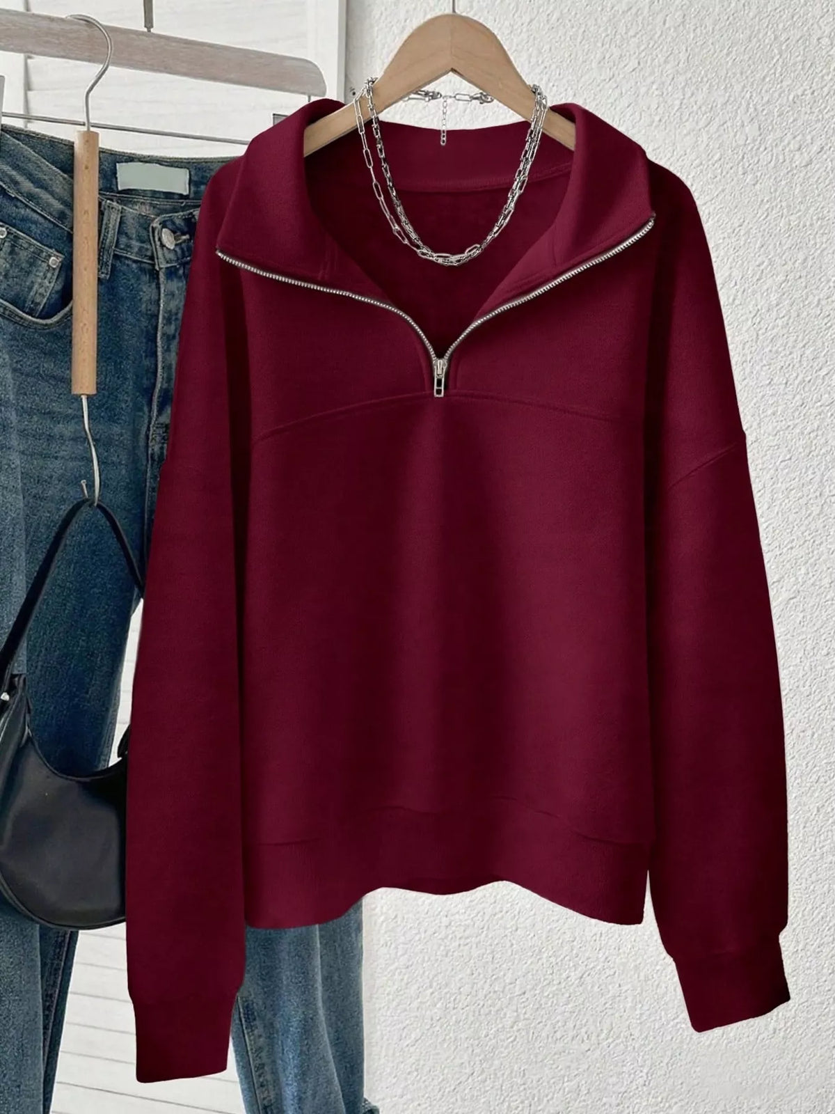 Quarter-Zip Dropped Shoulder Sweatshirt - Lilixa.store