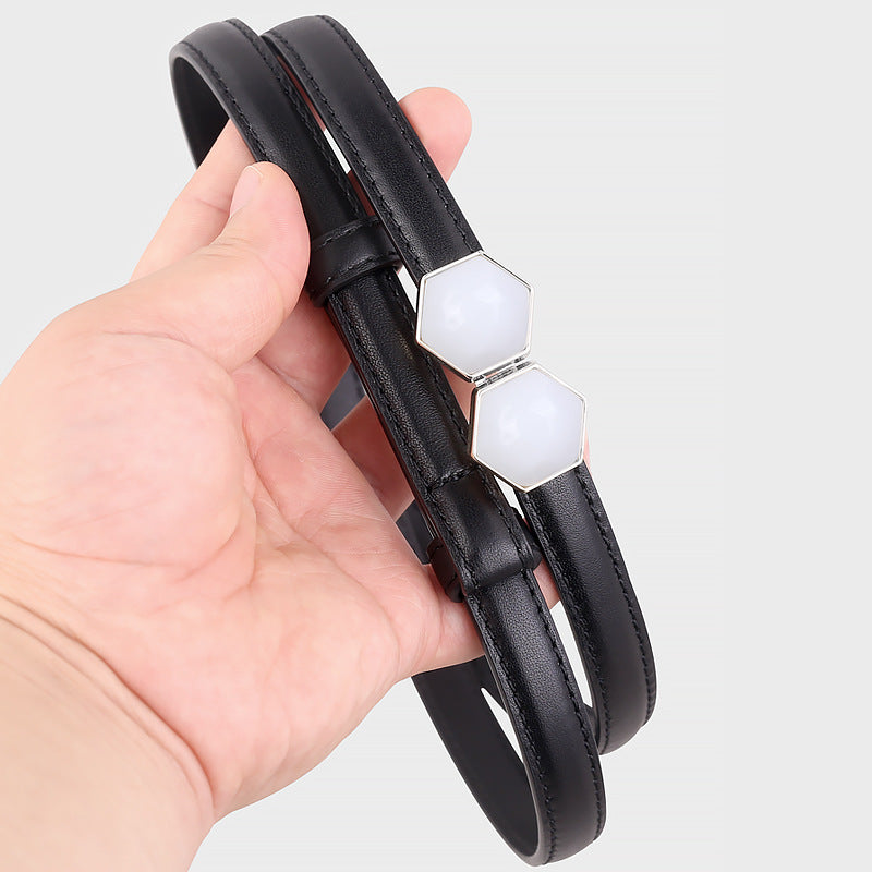 Leather Belt with Geometric Buckle - Lilixa.store