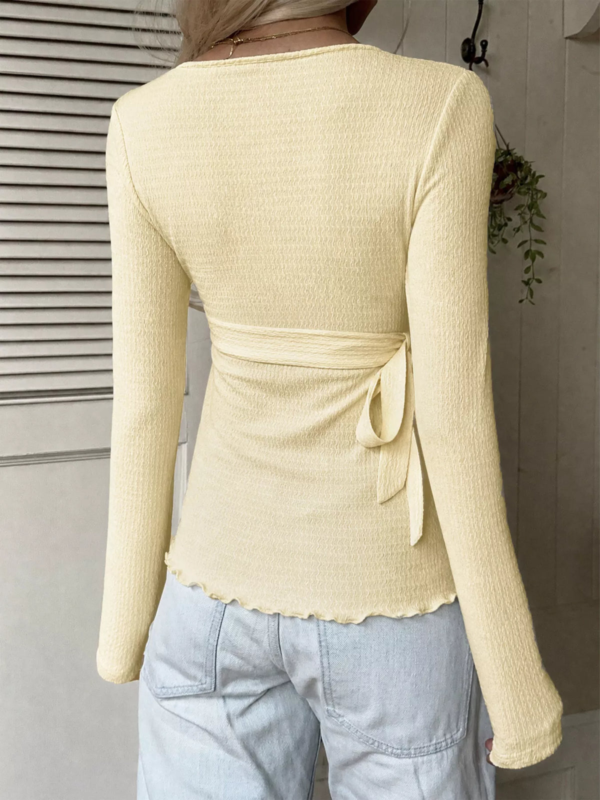 Long Sleeve Wrap T-Shirt with Side Tie Detail