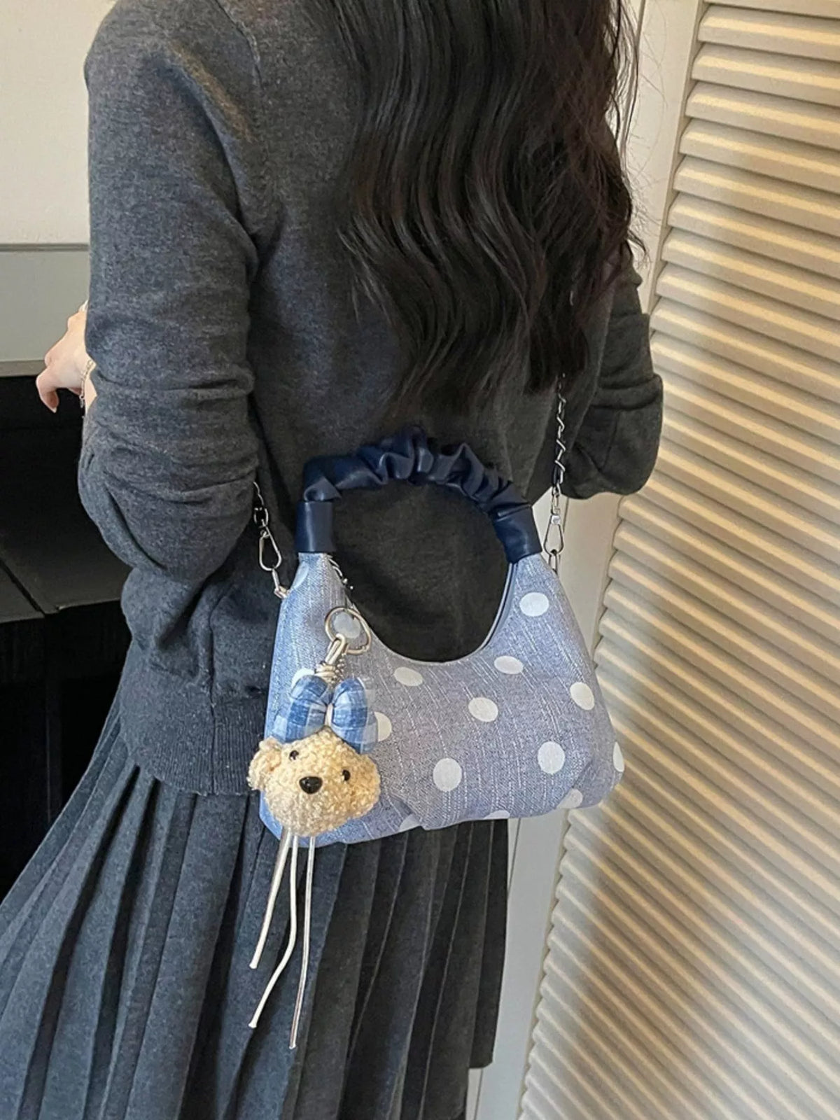 Polka Dot Ruched Handle Crossbody Bag - Lilixa.store