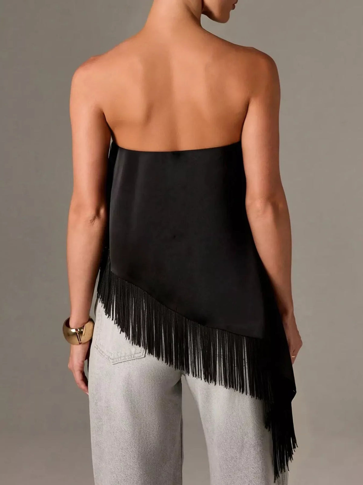 Asymmetric Fringe Tube Top, view 4