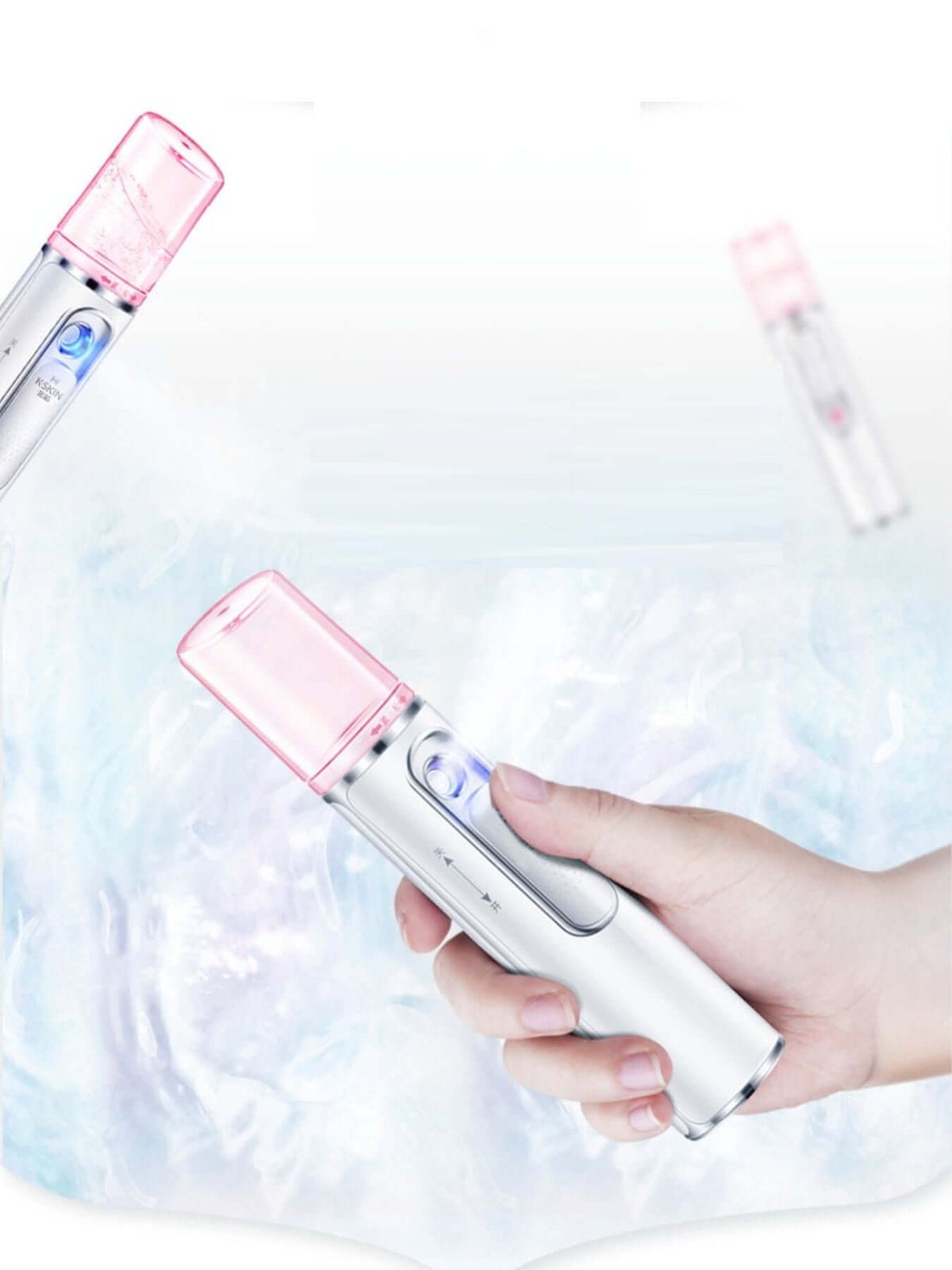 Portable Facial Mister Nano Sprayer in hand, showcasing its sleek design and misting feature.