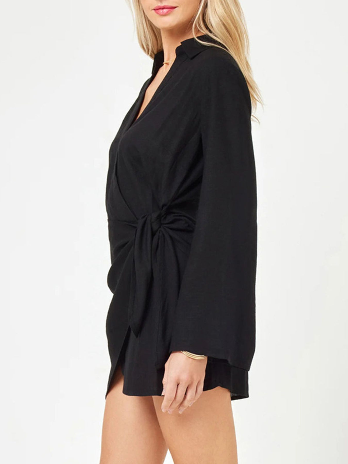 Tied Long Sleeve Cover Up Dress - Lilixa.store