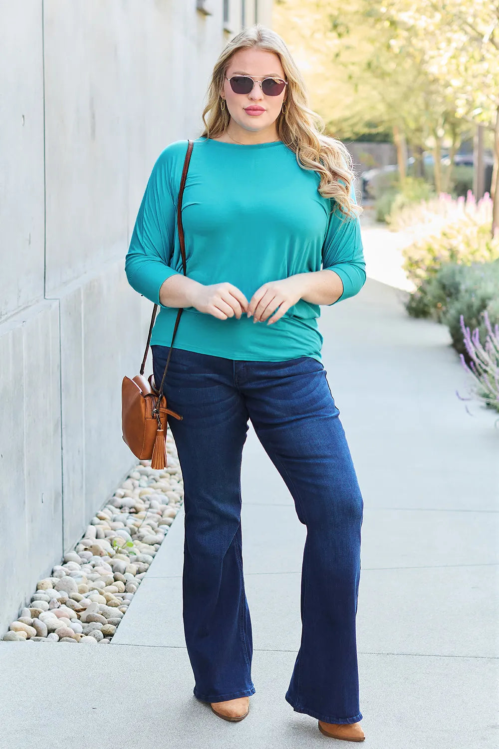 Basic Bae Full Size Round Neck Batwing Sleeve Top - Lilixa.store