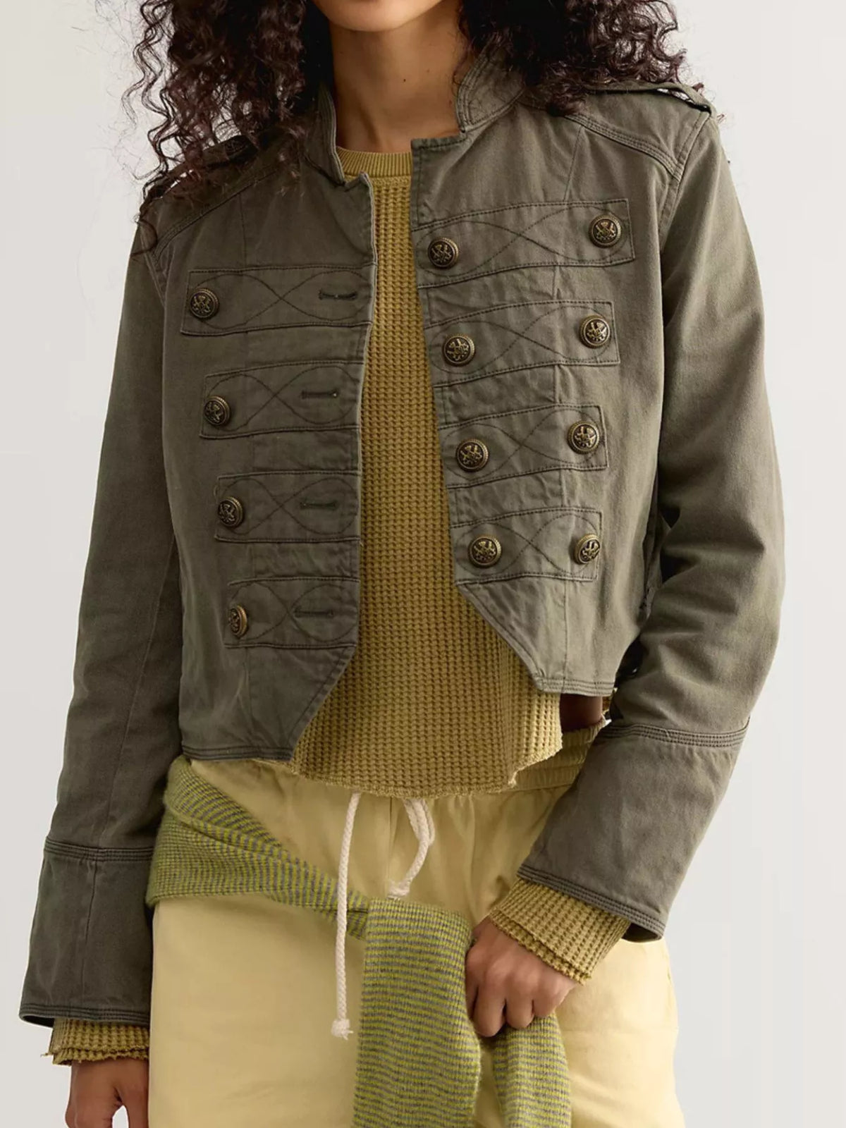 Decorative Button Cropped Jacket