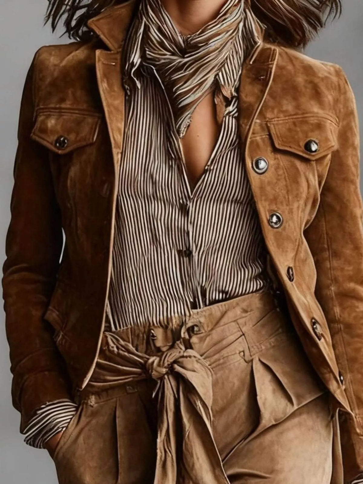Full Size Suede Utility Blazer with Button-Front Detail Plus Size, view 2