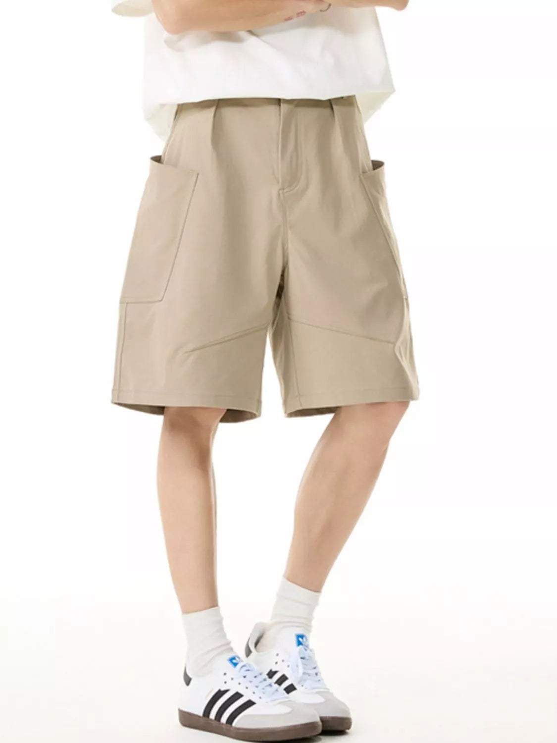 Men's Plus Size Drawstring Casual Shorts in Khaki Color