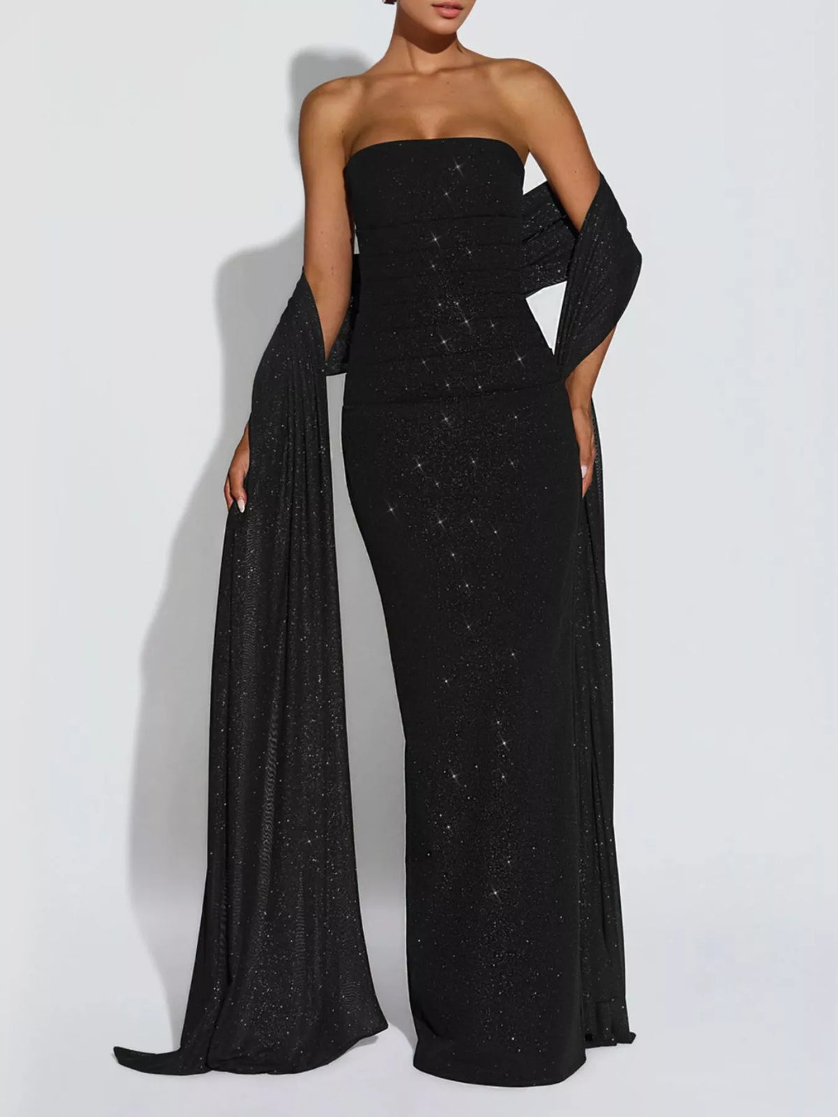 Slit Glitter Tube Maxi Dress with Scarf - Lilixa.store