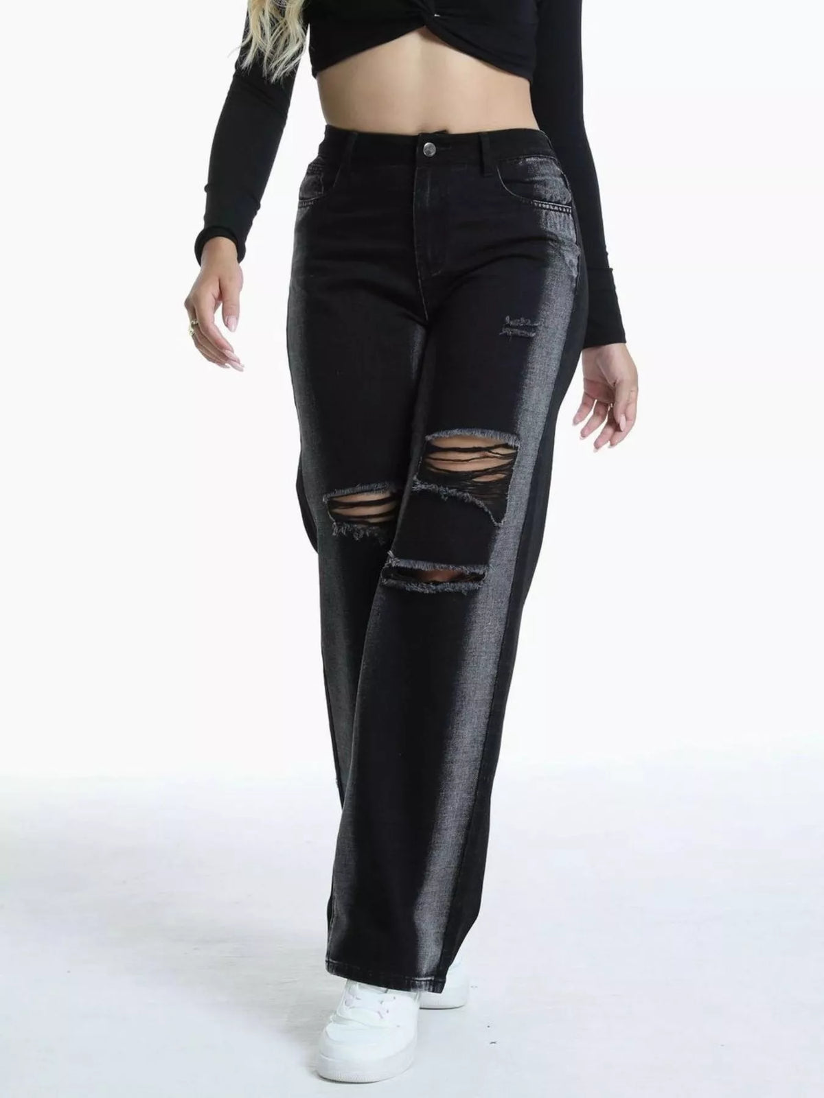 Distressed Wide-Leg Jeans