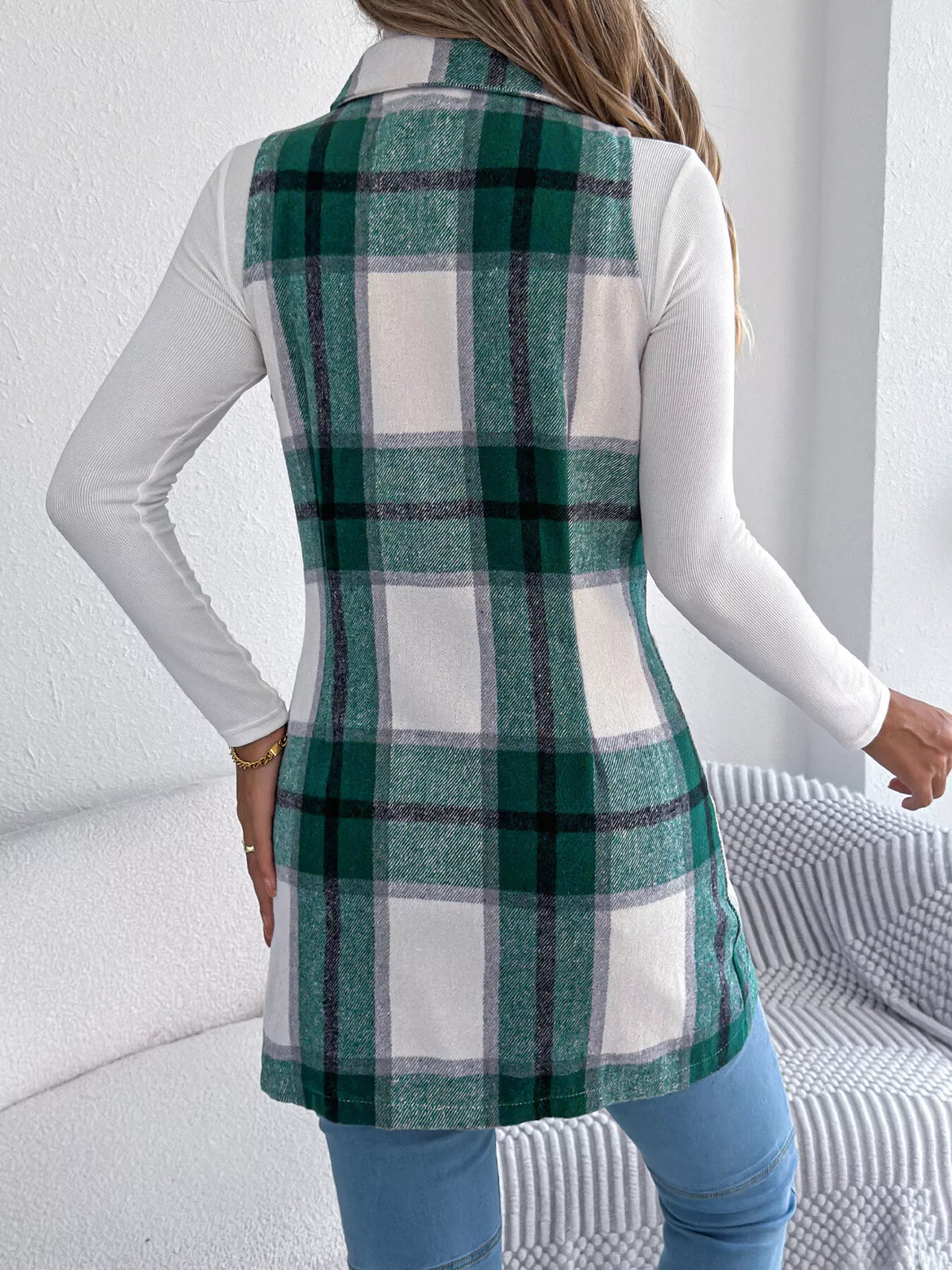 Plaid Double-Breasted Vest Coat - Lilixa.store