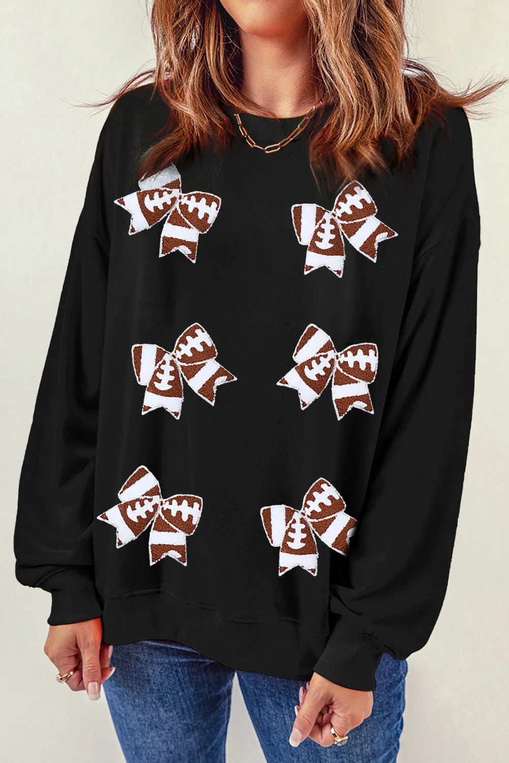 Bow Round Neck Long Sleeve Sweatshirt - Lilixa.store