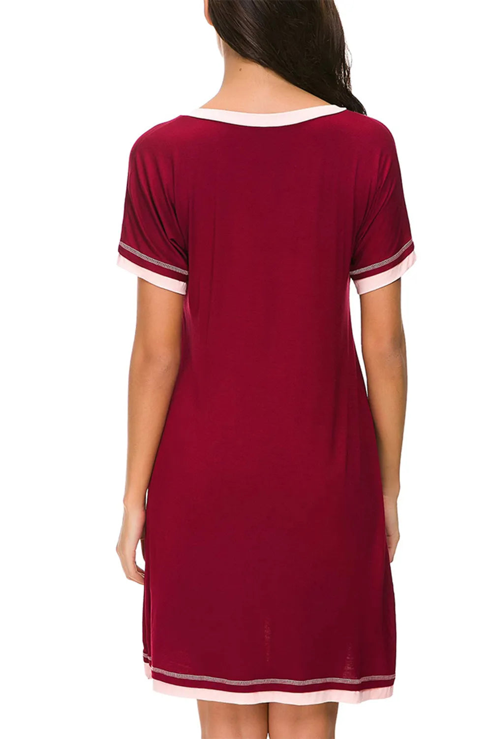Contrast Trim Short Sleeve Lounge Dress - Lilixa.store