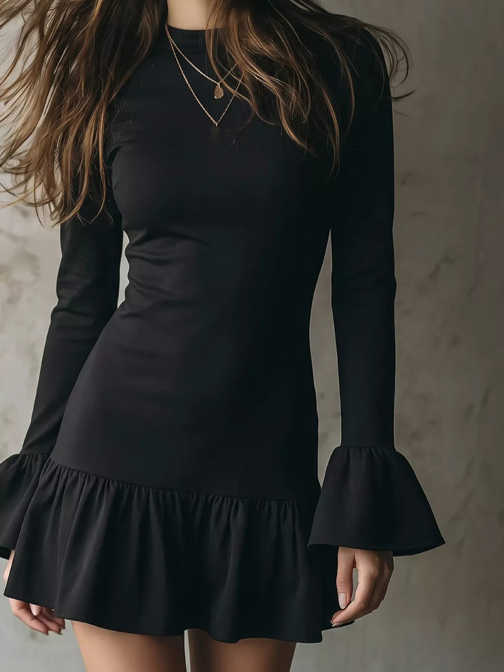 Long-Sleeve Ruffle Hem Mini Dress - Lilixa.store