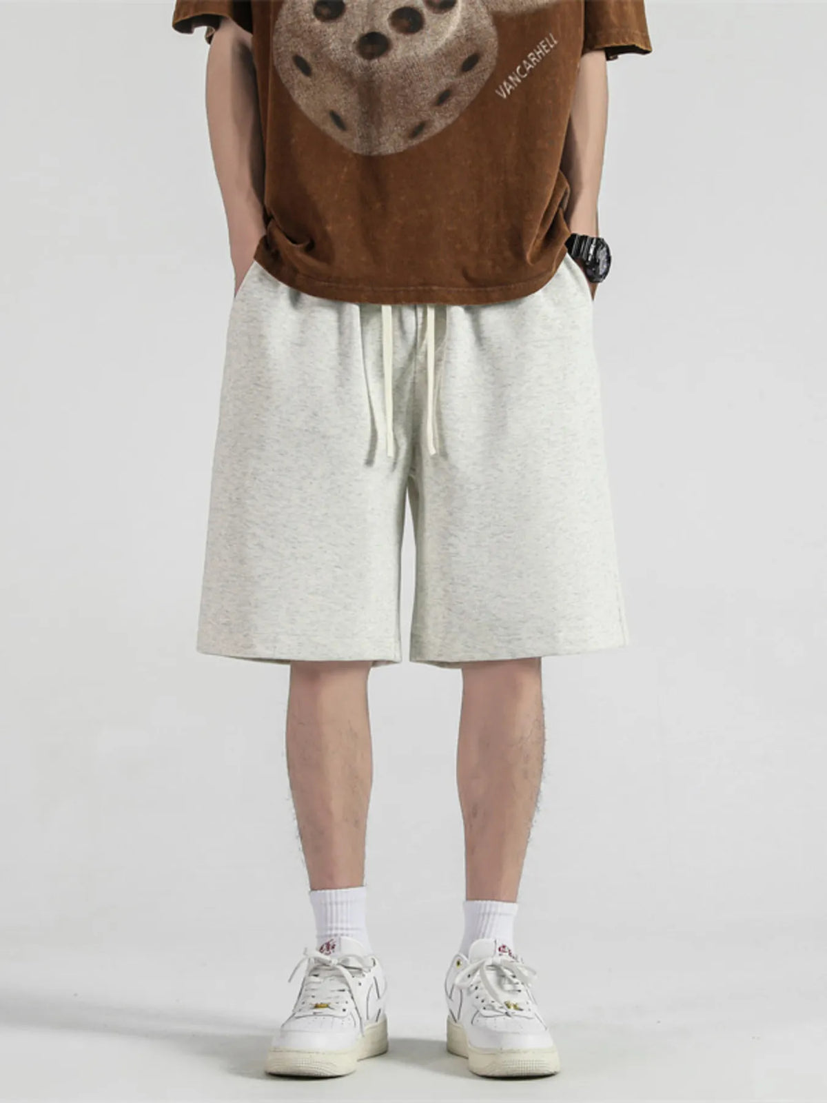 Men's Full Size Casual Loose-Fit Drawstring Shorts Plus Size in Light Apricot