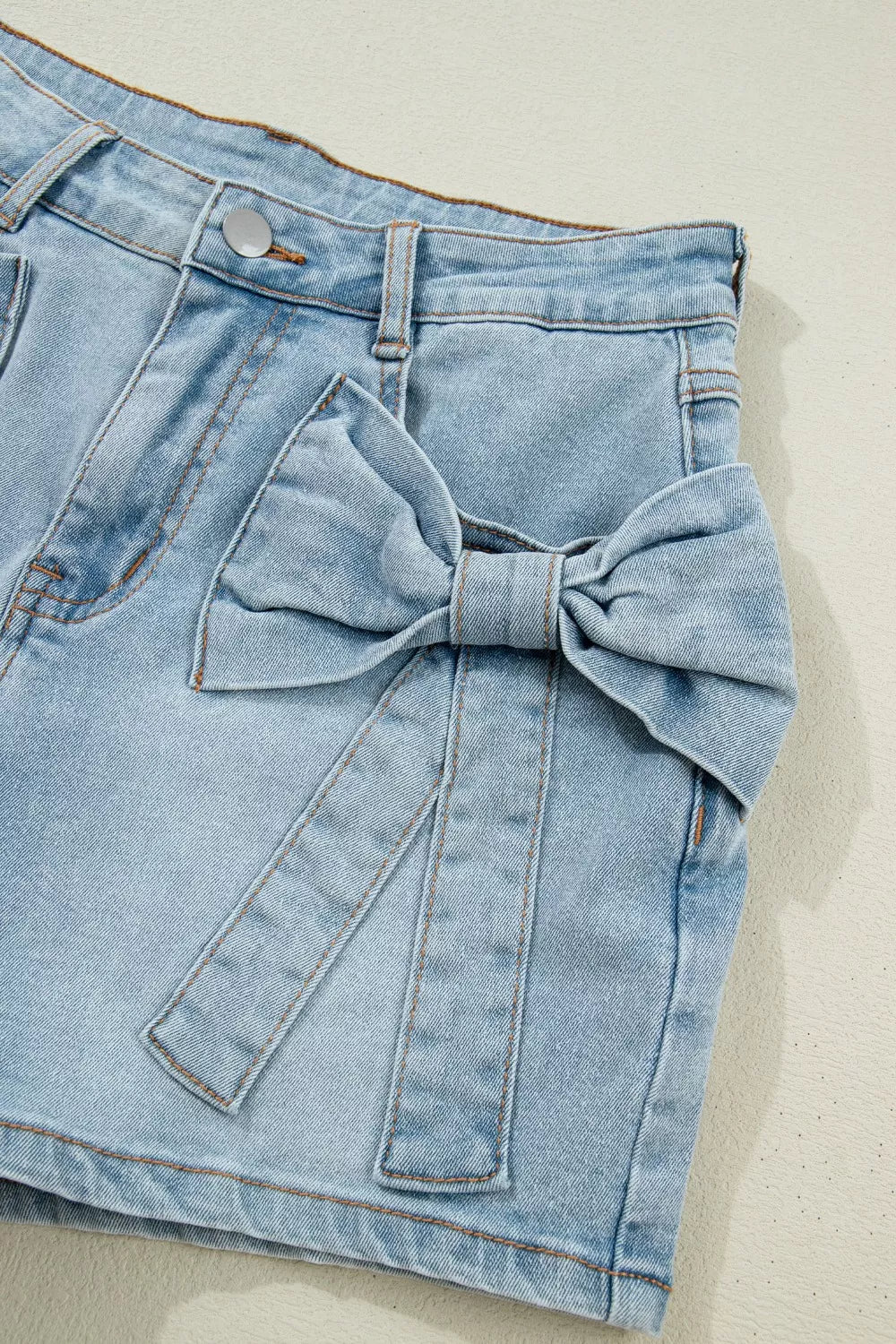 Bow Detail Denim Shorts with Pockets - Lilixa.store