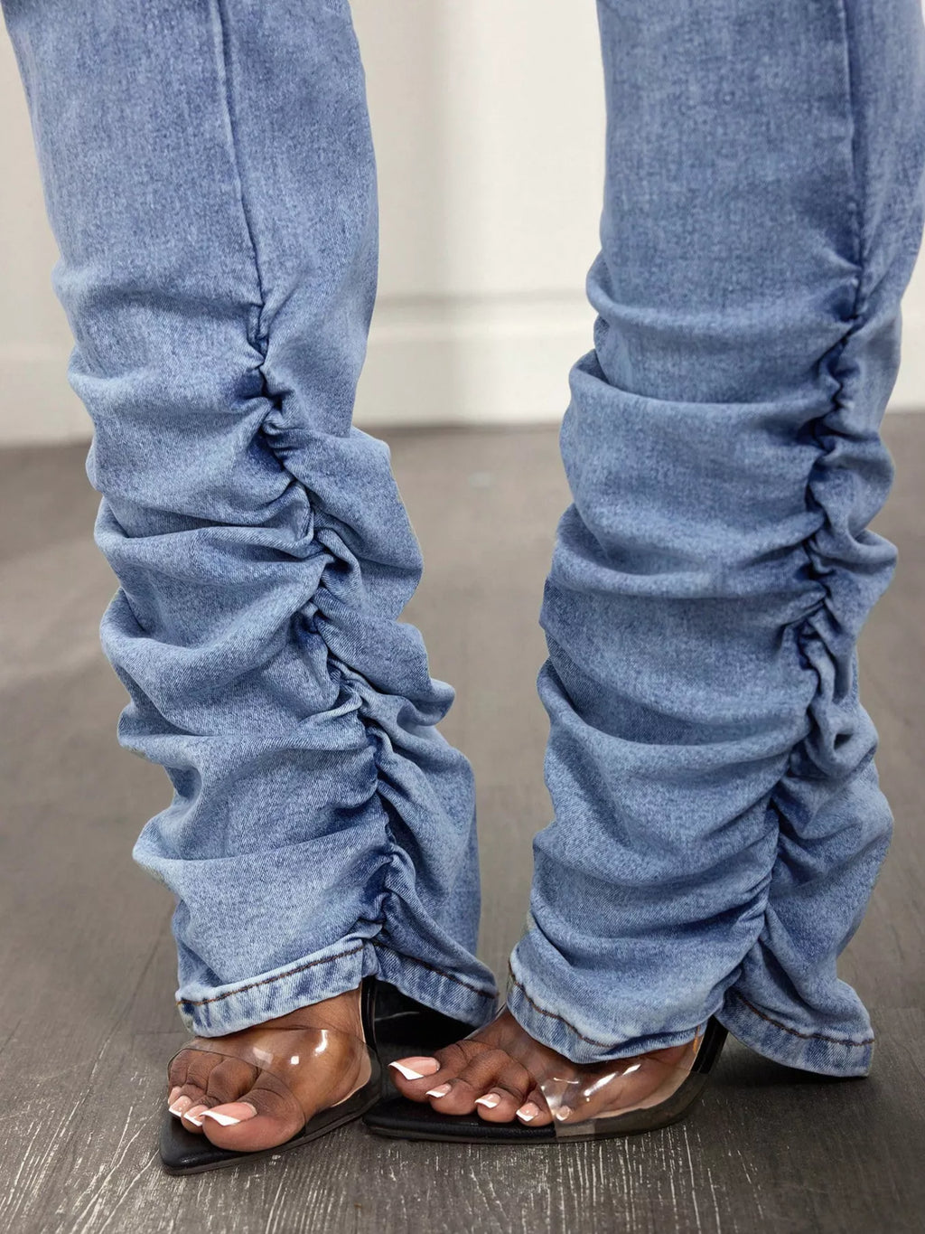 High-Waisted Distressed Stacked Hem Jeans - Lilixa.store