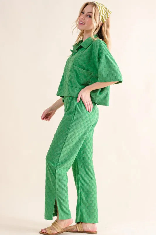 And The Why Brushed Texture Checker Board Pattern Casual Pants - Lilixa.store